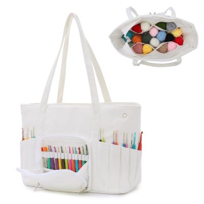 SUKUTU Corduroy Crochet Bag Large Portable Yarn Storage Bag Organize Yarn Crochet Hooks Knitting Bag Yarn Holder for Crochet Lovers