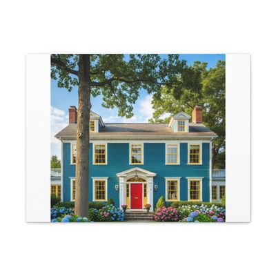 A Colorful Colonial House in Connecticut's Historic Districts - Made in USA - 24 * 18 Inch Matte Canvas Wall Art
