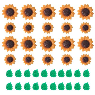 KGCGJVB 40Pcs Sunflower Beads for Jewelry Making Small Resin Sunflowers and Green Leaf Charms Mini Craft Buttons and Charms for DIY Crafts Nail Art Silicone Pendant Embellishments