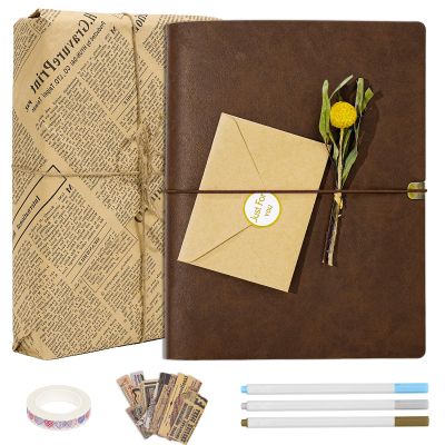 Vienrose Photo Album Scrapbook Kit, 3 Ring Faux Leather Cover DIY Memory Book Kraft Paper with 50 Sheets 100 Pages, Vintage Scrapbooking Supplies Set for Wedding, Anniversary, Valentine Gifts, Brown