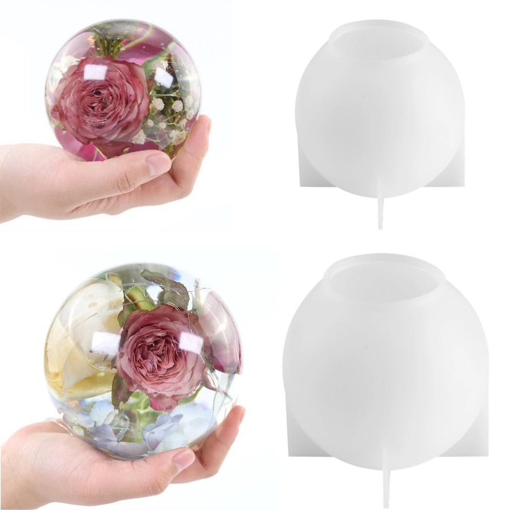2 Pcs Silicone Molds for Resin, Large Ball Globe Molds, 3D Seamless Sphere Epoxy Casting Molds for DIY Crafting