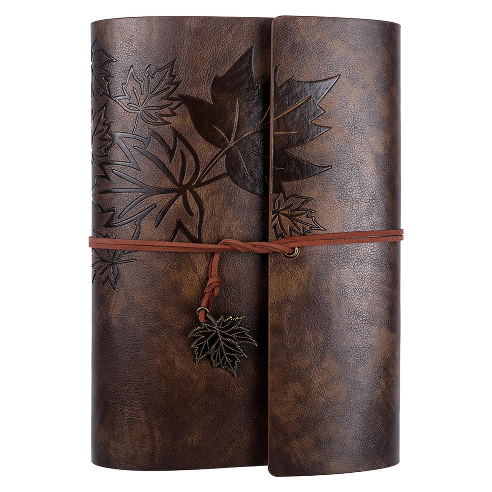 Travel Sketchbook with Strap Closure, Refillable 3 Ring Binder Notebook, Vintage Leather Journal with Maple Leaf Design, A5 Size Art Journal, Pu Cover Writing Diary