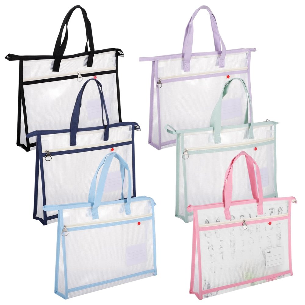 6 Pack A3 Clear Mesh Project Bags, Sewing Organizer with Zipper and Shoulder Straps, Ideal Craft Storage for Quilters, Nylon PVC for Sewing Supplies