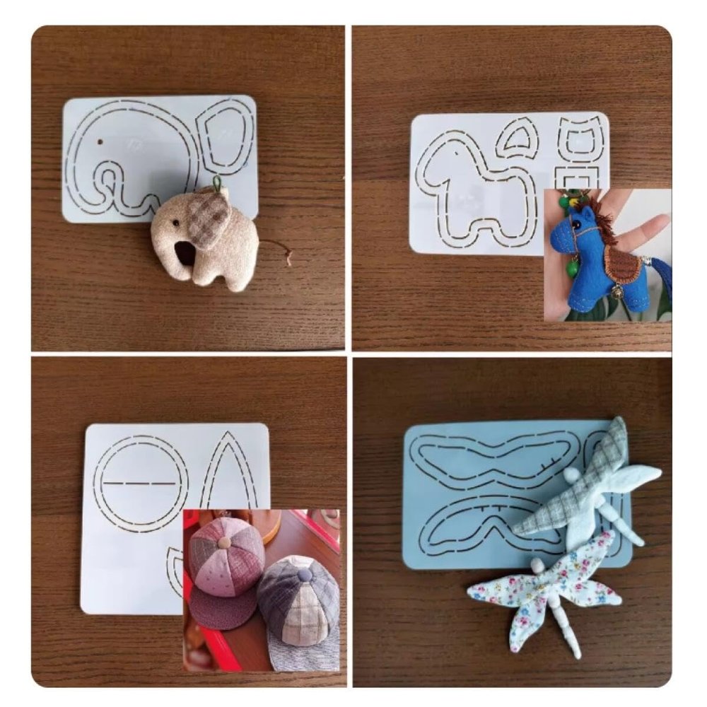 YJIUYUANQ DIY Patchwork Template DIY Handmade Stencils for Quilting Patterns Making Crafts - 4 Sets(Cap/Horse/Elephant/dragonfpy)