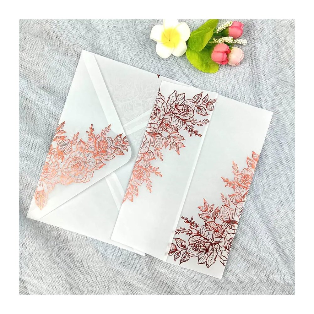 Invitation Sleeves 50X Vellum Wedding Invitations Cards Rose Gold Foil Bridal Shower Invite Envelopes Gilding Silver Stamping Foil Birthday Party(Red,With Envelope)