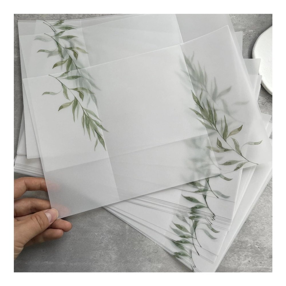 Invitation Sleeves Green leaf Vellum Wrap suitable for a 5 x 7 Wedding Invitation(80pcs)