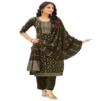 Indian Pure Viscose Fabric Emboridery Foil Print Work Straight Suit 15788 (Black, 40)