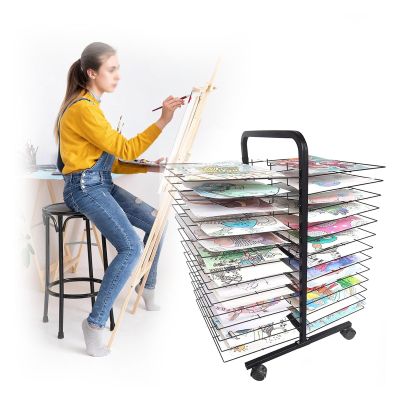 Art Drying Rack, Metal Paint Drying Stand With 25 Removable Shelves, Movable Rack With Lockable Wheels Drying Rack Artwork Shelf For Classrooms,and Home Use(50-layer)