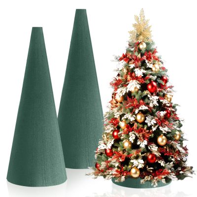 2 Pcs Floral Foam Tree Cones, Large Size 15.75 x 4.73 Inches Green Dry & Wet Flower Foam for Christmas DIY Crafts, Florist Foam for Xmas, Wedding, Birthdays, Party Decor