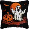 Spooky Ghost & Pumpkin Latch Hook Kits Pillow DIY Pillowcase Crochet Hook Cushion Making Kits with Preprinted Pattern Canvas Instruction Yarns Pillow Cover Easy Starter DIY Crochet Kits 43x43cmf267 view 1