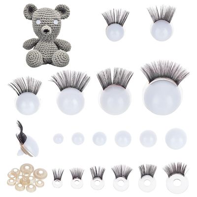 PH PandaHall 12 Sets White Safety Eyes with Eyelashes, Crochet Eyes 6 Sizes Animal Eye Plastic Craft Eye with Washer for Amigurumi Teddy Bear Plush Crocheting Crafts Decor 12/14/16/18/20/24mm
