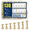 ArcNascency 130 Sets Gold Chicago Screws Leather Rivets Kit, 7 Sizes (M5*4,5,6,8,10,12,15) & 3 Screw Lengths (M4*3,4,5) for Belts, Bookbinding, DIY Leather (Gold) view 1