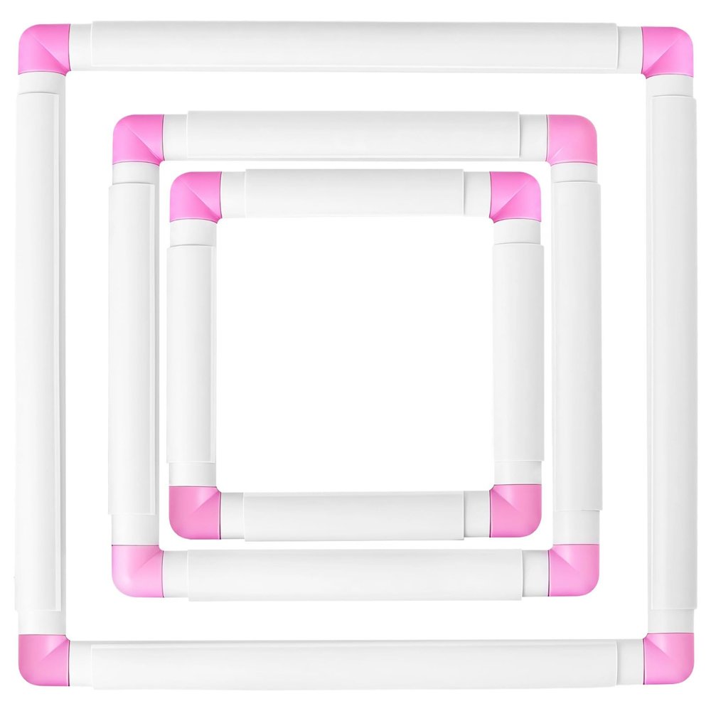 3 Pcs Set, Square Quilting Frames, Embroidery Hoops, White Clip-On Embroidery Frame for Cross Stitch, 6X6In, 8X8In, 11X11In