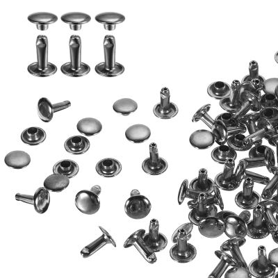 HARFINGTON 80 Sets Double Cap Rivets 8x10mm Carbon Steel Round Head Snaps Studs Fasteners Tubular Metal Studs for Leather Craft Repairs Decoration, Gunmetal
