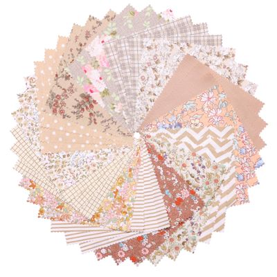 Hanjunzhao 42Pcs 10" Layer Cake Fabric - Vintage Brown Print Cotton Fabric Squares 10x10, Layer Cakes 10 inch Squares for Quilting, Sewing, Quilts, Bags, and Crafts - Light Coffee
