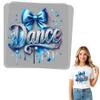 Dance Iron-On Graphic for Glam DIY Apparel - Ready-to-Press DTF Heat Transfer with Rhinestones & Blue Bow for Dance Enthusiasts view 2