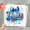 Dance Iron-On Graphic for Glam DIY Apparel - Ready-to-Press DTF Heat Transfer with Rhinestones & Blue Bow for Dance Enthusiasts view 3