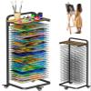 mocomax Art Drying Rack with Top Board, Mobile Painting Drying Stand with 25 Removable Shelves, Functional Art Canvas Storage Rack with Lockable Wheels for Classrooms & Art Studios, Black view 1