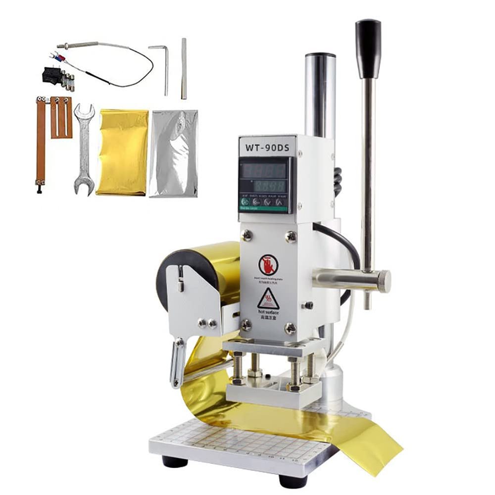 Hot Foil Stamping Machine Dual Use Leather Embossing Bronzing with Digital Display,Manual Wood Paper PVC Card Press Stamper Embosser,Full Scale Base Plate for PVC Pu