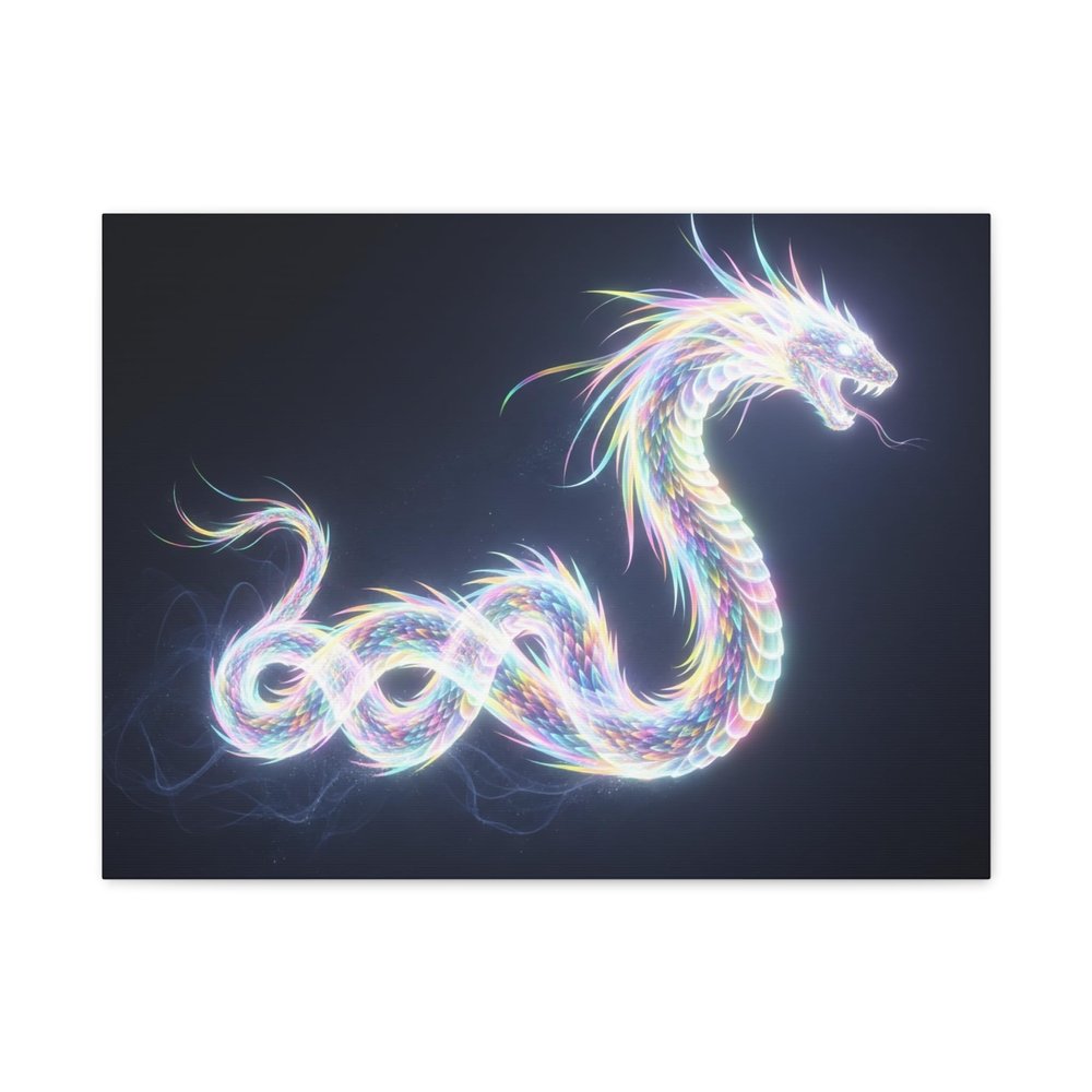 A Glowing Rainbow Holographic Serpent Matte Canvas Wall Art 24 * 18 inch Made in USA