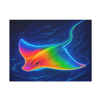 A Rainbow Stingray Gliding in Glowing Waters Matte Canvas Wall Art 24 * 18 inches Made in USA