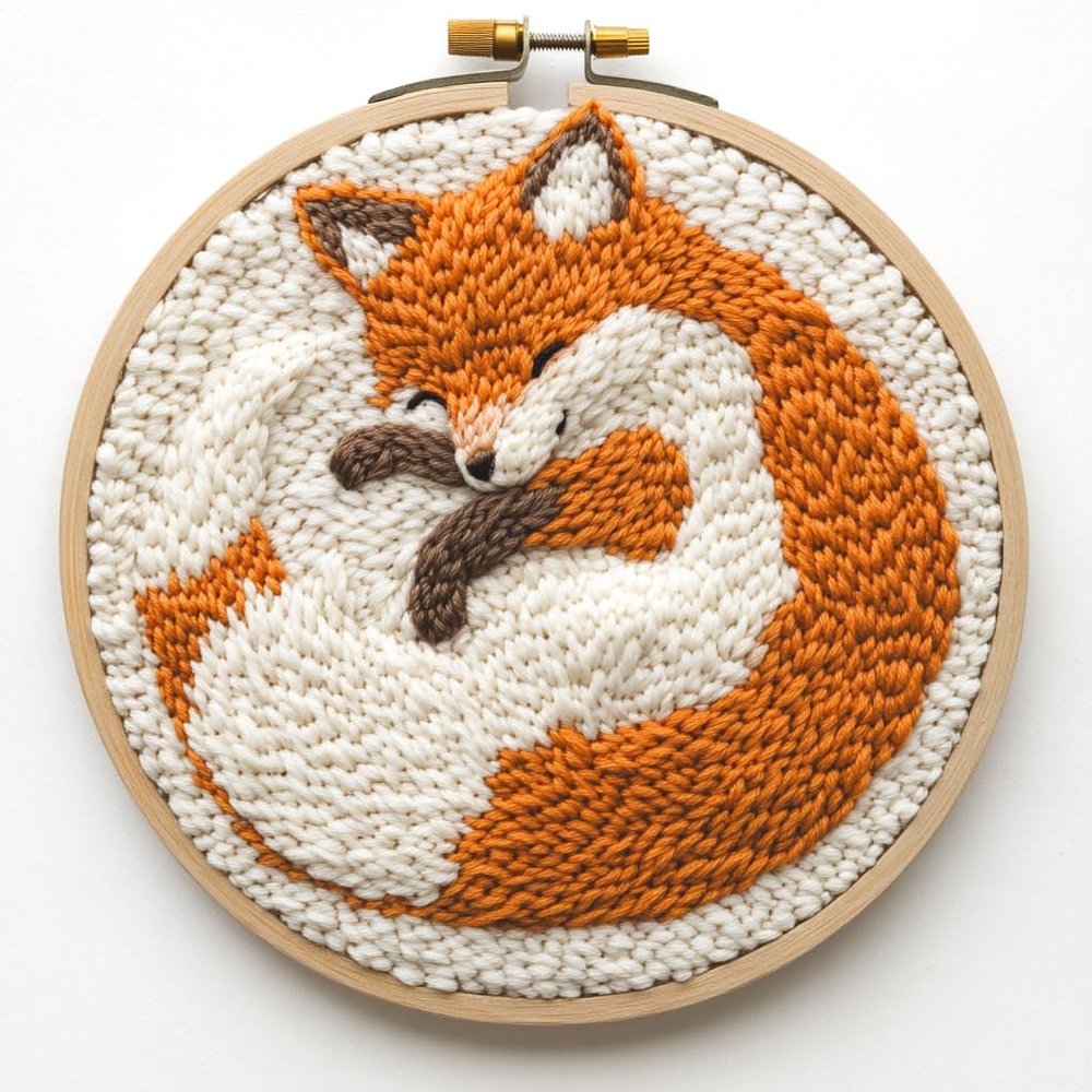 Punch Needle kit for Beginners, Inspiring Cute Fox Embroidery kit, Punch Stitching kit for Adults, Needle Punch Kits for Adults, Festive Creative Decoration