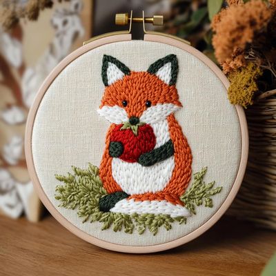 Punch Needle kit for Beginners, Inspiring Cute Fox Decorative Embroidery Artwork, Punch Stitching kit for Adults, Needle Punch Kits for Adults, Joyful Seasonal Activity