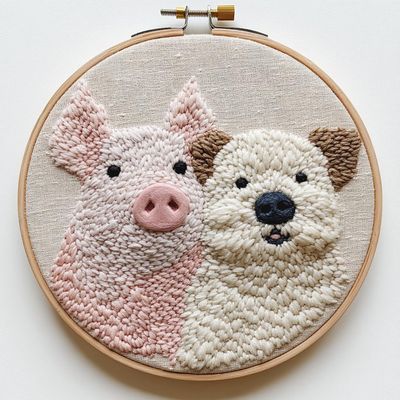 Punch Needle kit for Beginners, Artistic Cute Pig Embroidery Creation, Punch Stitching kit for Adults, Needle Punch Kits for Adults, Handmade Festive Hobby