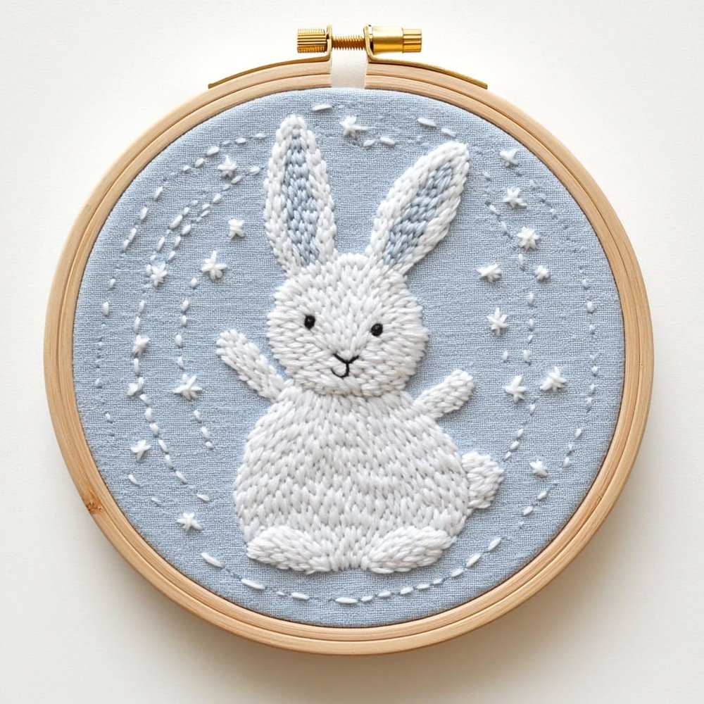 Punch Needle kit for Beginners, Playful Rabbit Embroidery Hobby kit, Punch Stitching kit for Adults, Needle Punch Kits for Adults, Festive Handmade Holiday Activity