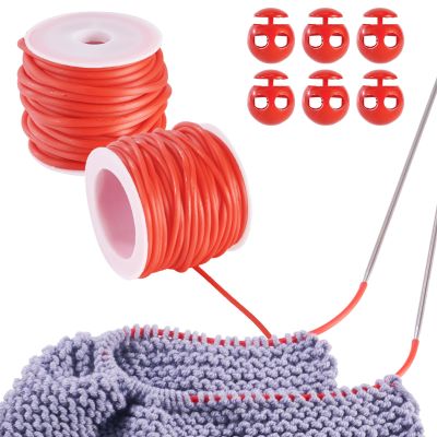 Elecrelive Stitches Holder Knitting Rubber Barber Cords Hollow Pipe Tubing 16.4 Yards Stitch Stopper Set with Plastic Cord Locks Fuchsia for DIY Jewelry Making