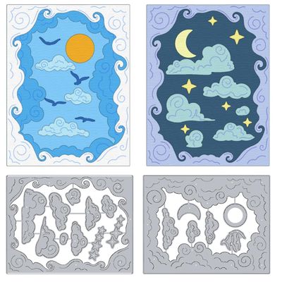 DELORIGIN Clouds Border Cutting Dies Sun Moon Flying Pelican Card Making Die Stencil Carbon Steel Die Cuts Card Scrapbooking Embossing Template for Greeting Card Paper Craft Album Invitation Decor