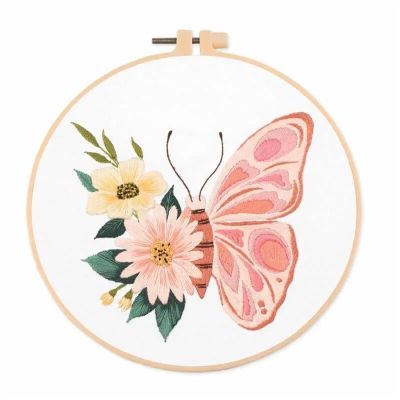 OJEVMLFVQ Embroidery Kit DIY Embroidery Kits for Beginners Adults Stamped Cross Stitch Butterfly Hanging Painting(Color-05)