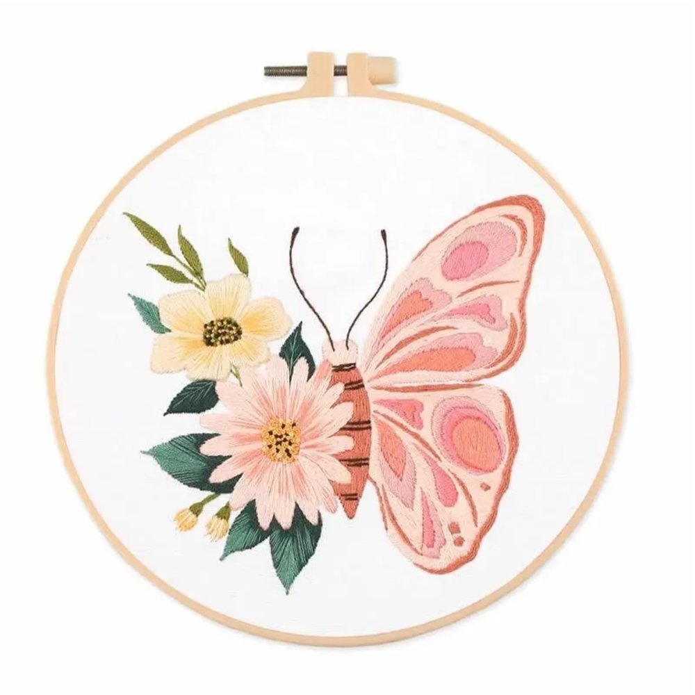 OJEVMLFVQ Embroidery Kit DIY Embroidery Kits for Beginners Adults Stamped Cross Stitch Butterfly Hanging Painting(Color-05)