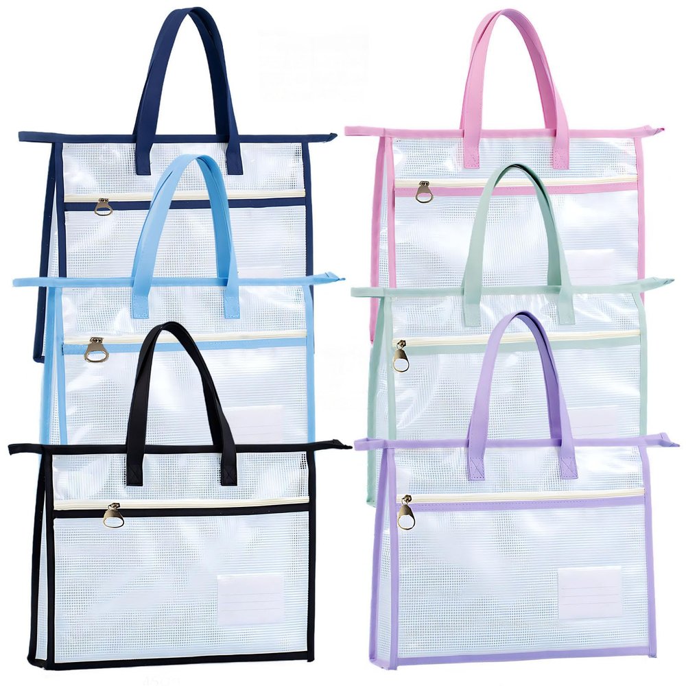 A3 Project Bags with Handles, 6 Pcs, Transparent Eva, for Sewing, Arts, Crafts, File Organization, Zipper Pockets, and Customizable Labels