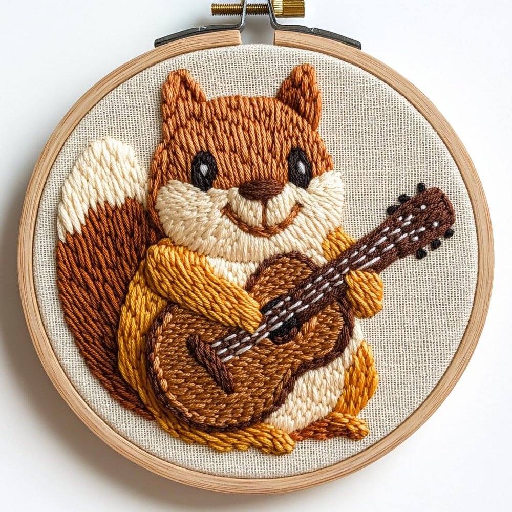 Punch Needle kit for Beginners, Adorable Squirrel Embroidery Holiday Stitching kit, Punch Stitching kit for Adults, Needle Punch Kits for Adults, Creative Seasonal Activity