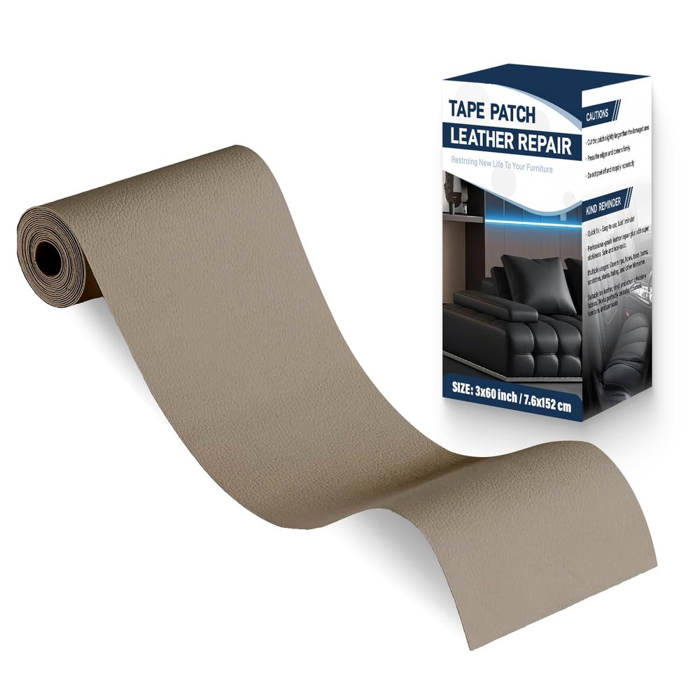 Zenyao Leather Repair Patch Tape - Self Adhesive Leather Repair Kit for Car Seat Furniture, Heavy Duty Vinyl Repair Patch for Couch Sofa, Waterproof for Rips Scratches Tears, 3x60 Inch Roll, Beige
