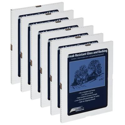 Ambiance Break-Resistant Picture Frame Glass and Backing, 6x8" Pack of 6, for Replacement or Empty Frames, 2mm Thick, Rounded Edges for Safe Handling, White Corrugated Cardboard