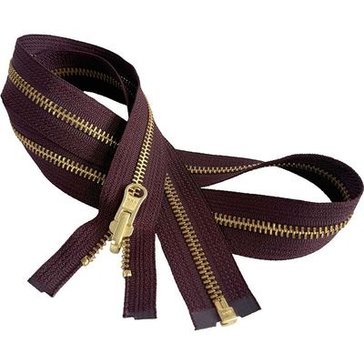 #5 Brass Metal YKK Medium Weight Inside/Outside Reversible Slide Jacket Zipper Separating (1 Zipper) - Tape Color: Dark Burgundy #254W - Choose Your Length (Dark Burgundy #254W, 21" Inches)