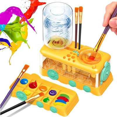 Paint Brush Cleaner Rinser Water Circulation Dispenser,Brush Rinser & Dispenser,Palette Painting Supplies for Watercolor Acrylic,Art Brush Cleaner Tool Gift for Artists,Adults,Beginners (1, Yellow)
