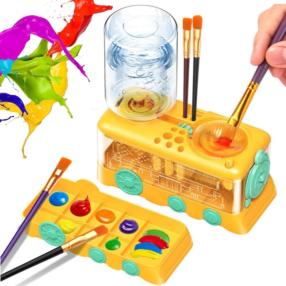 Paint Brush Cleaner Rinser Water Circulation Dispenser,Brush Rinser & Dispenser,Palette Painting Supplies for Watercolor Acrylic,Art Brush Cleaner Tool Gift for Artists,Adults,Beginners (1, Yellow)