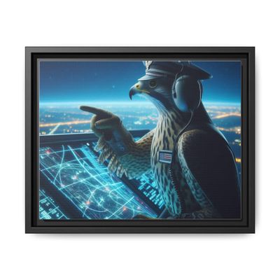 Air Traffic Controller Falcon Premium Pinewood Framed Canvas Wall Art Tracking Flight Paths on a Glowing Screen