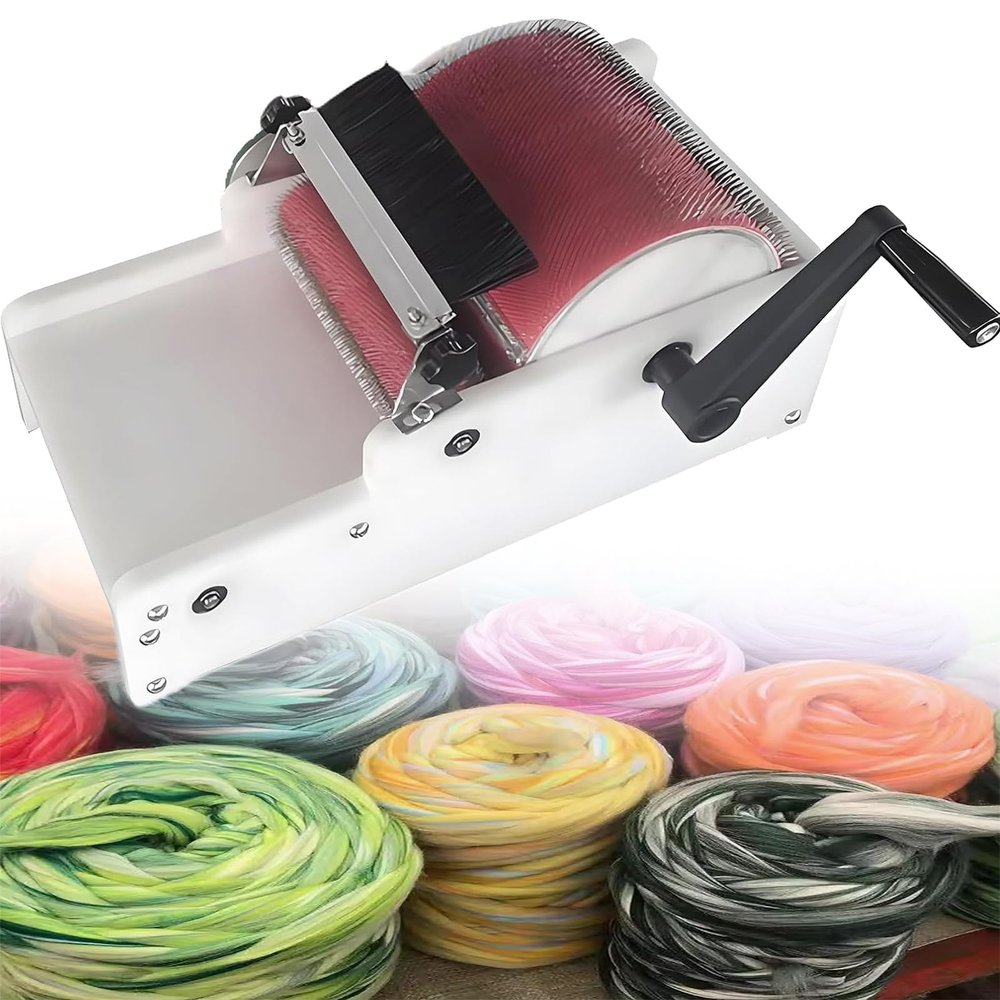 Wool Carding Machine | Wool Fiber Drum Carding Machine, Wool Felt Making Tool with Hand Crank, Can Remove Fiber Impurities,Quickly Mix Colors,Suitable DIY Felt Animal Craft Making 8inches