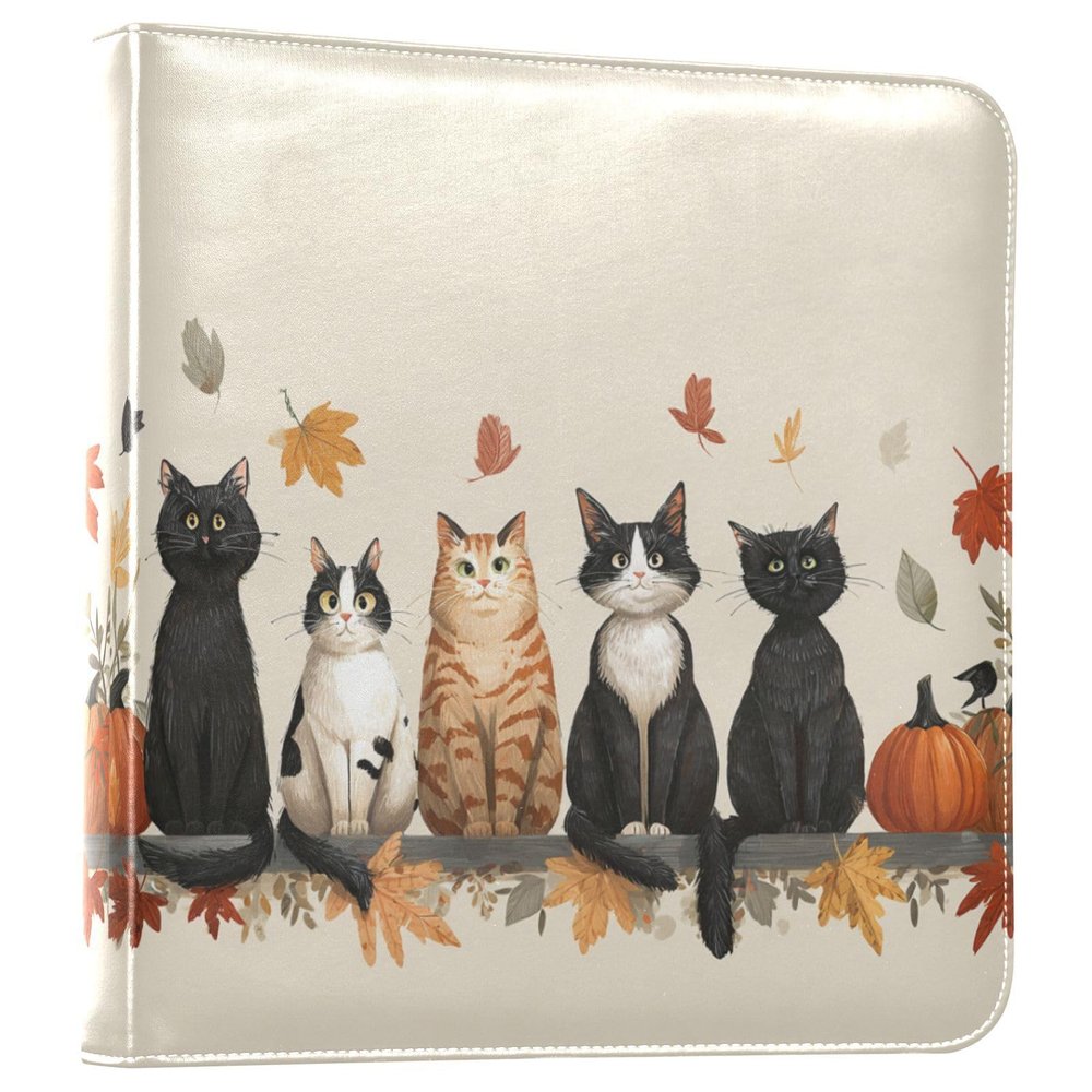 ALAZA Cute Cats Pumpkins Leaves Photo Album Self Adhesive Scrapbook Album PU Leather Cover 3 Ring Binders Photo Book for Wedding Family Travel Memory