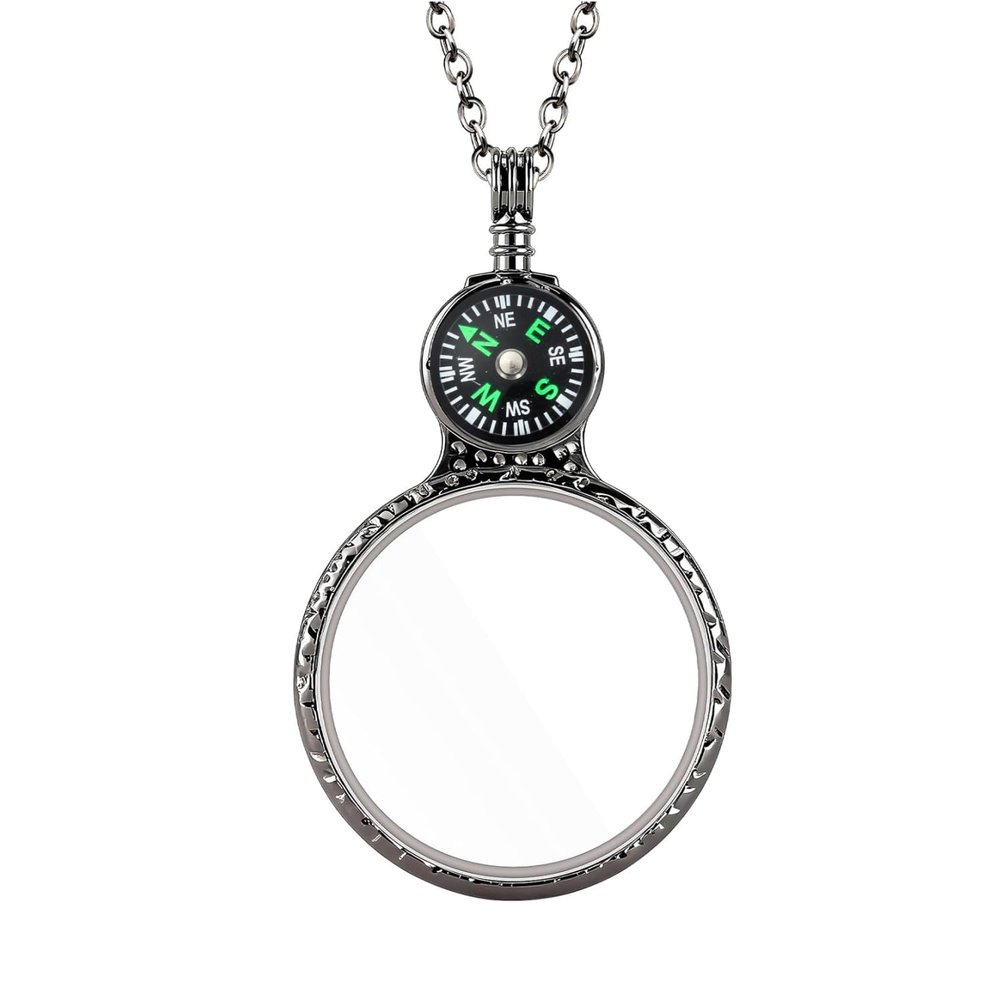 Magnifying Glass Necklace for Women, 10X Magnifying Monocle Necklace Pendant Vintage Reading Magnifier Lens (Black)