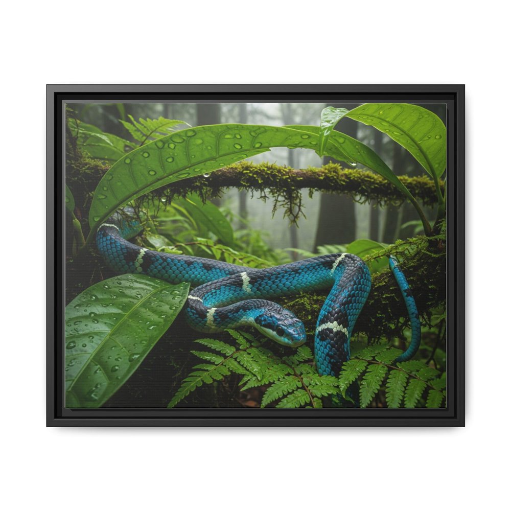 Blue Coral Snake Premium Pinewood Frame Framed Canvas Wall Art Southeast Asian Rainforests