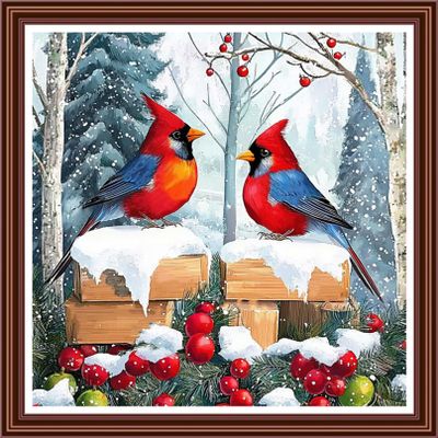 Dimensean Counted Cross Stitch Kit for Beginners, 11CT Unprinted Cross-Stitch Kit Easy Patterns Needlepoint Kit Cross Stitching Embroidery Kit Supplies-Little Bird Snow Scene 18x18 inch
