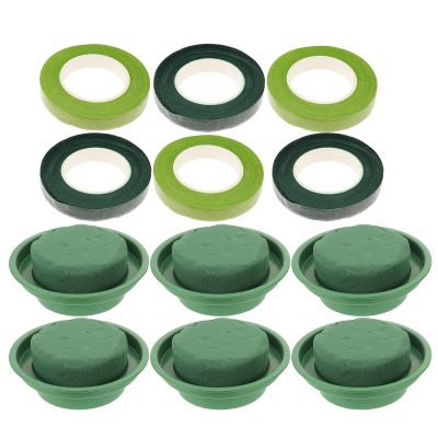 SEWACC 1 Set Flower Foam with Bowl Kit Round Floral Foam Blocks Bulk DIY Green Flower Arrangement Supplies Floral Arranging Kit for Wedding Birthday Party Table Centerpiece Decorations