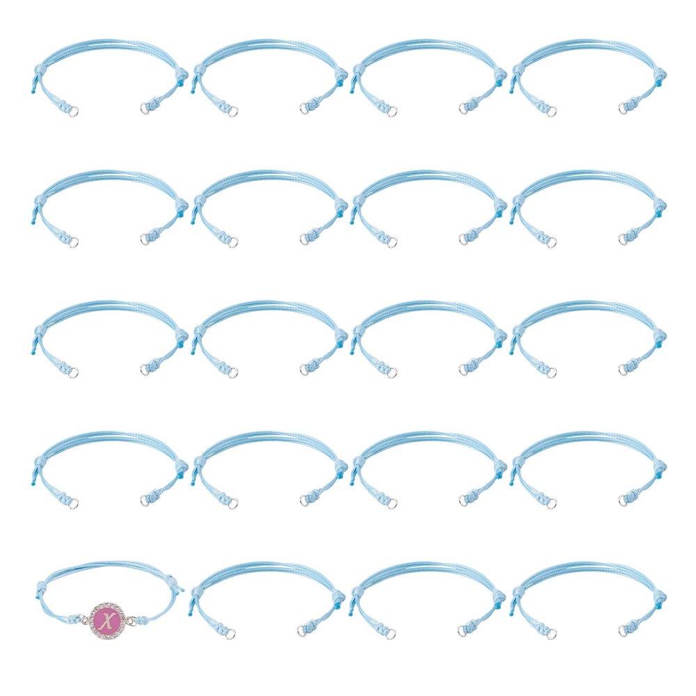 Bestewelry 20Pcs Adjustable Braided Cord Bracelets Waxed Polyester Cord Bracelet Making Set Friendship String Bracelets for DIY Women Jewelry Making Supplies (Cyan)