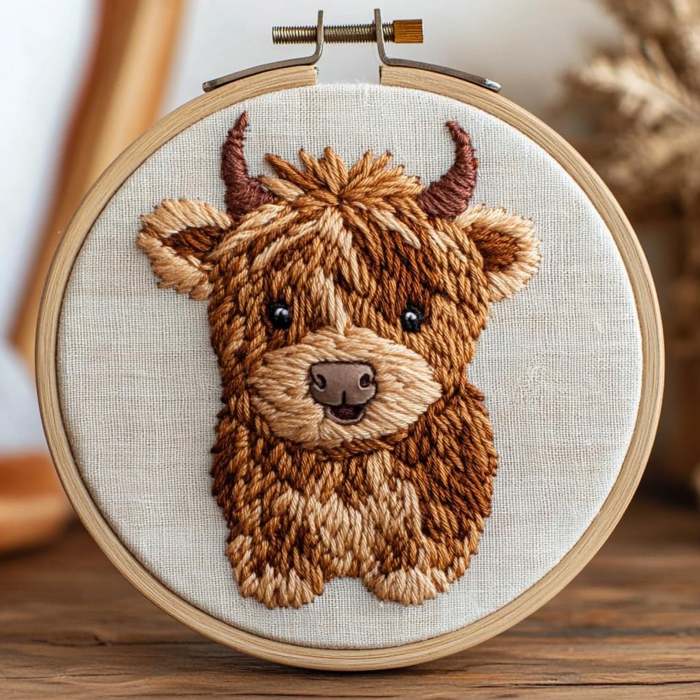 Punch Needle kit for Beginners, Cute Highland Cow Handmade DIY Holiday Punch Stitching kit for Adults, Needle Punch Kits for Adults, Festive Seasonal Decoration Set