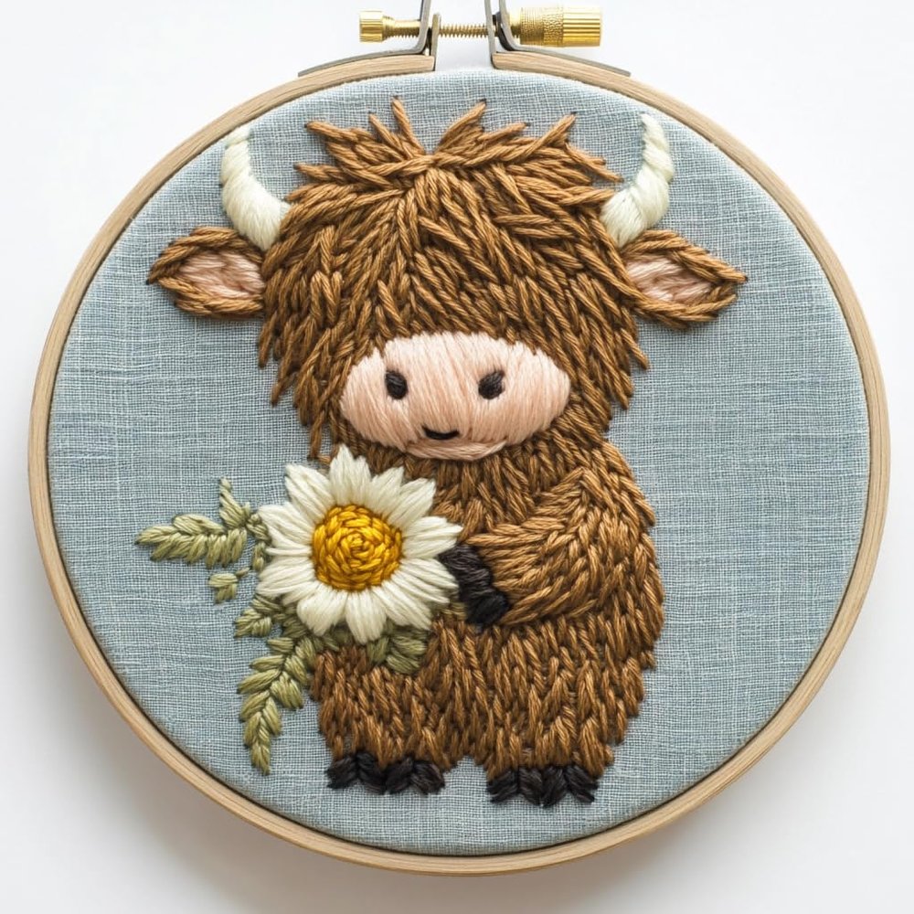 Punch Needle kit for Beginners, Cute Highland Cow Holiday DIY Punch Stitching kit for Adults, Needle Punch Kits for Adults, Festive Handmade Decoration Project